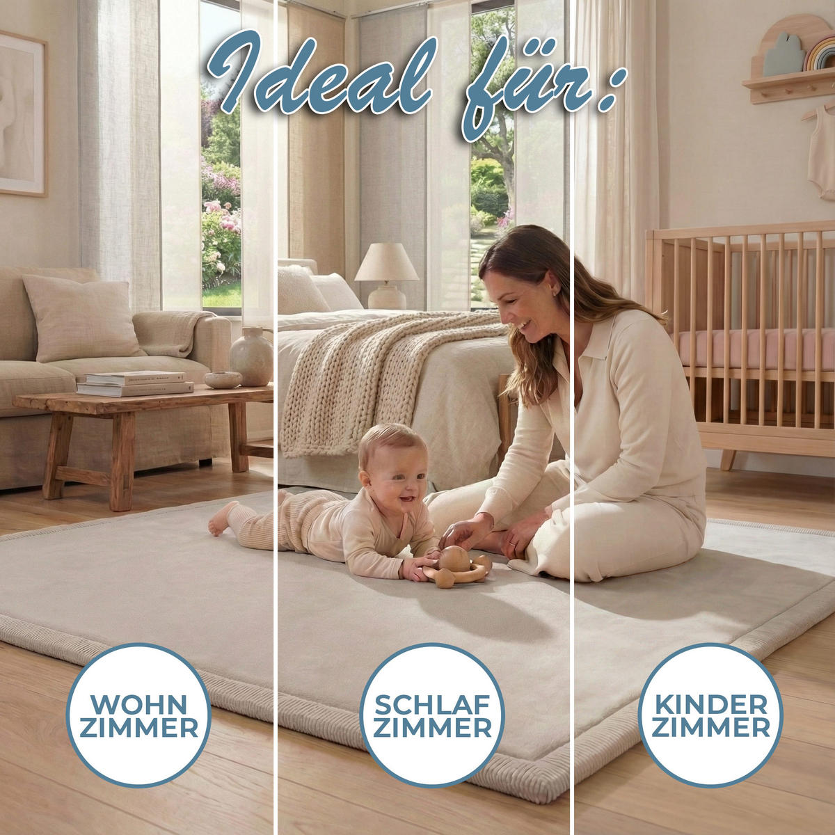 KRABBELTEPPICH samtweich, kuschelig und ÖKO-TEX zertifiziert - Hellgrau 200x300cm - Hellgrau, Textil (300/200cm) - Sanosoft