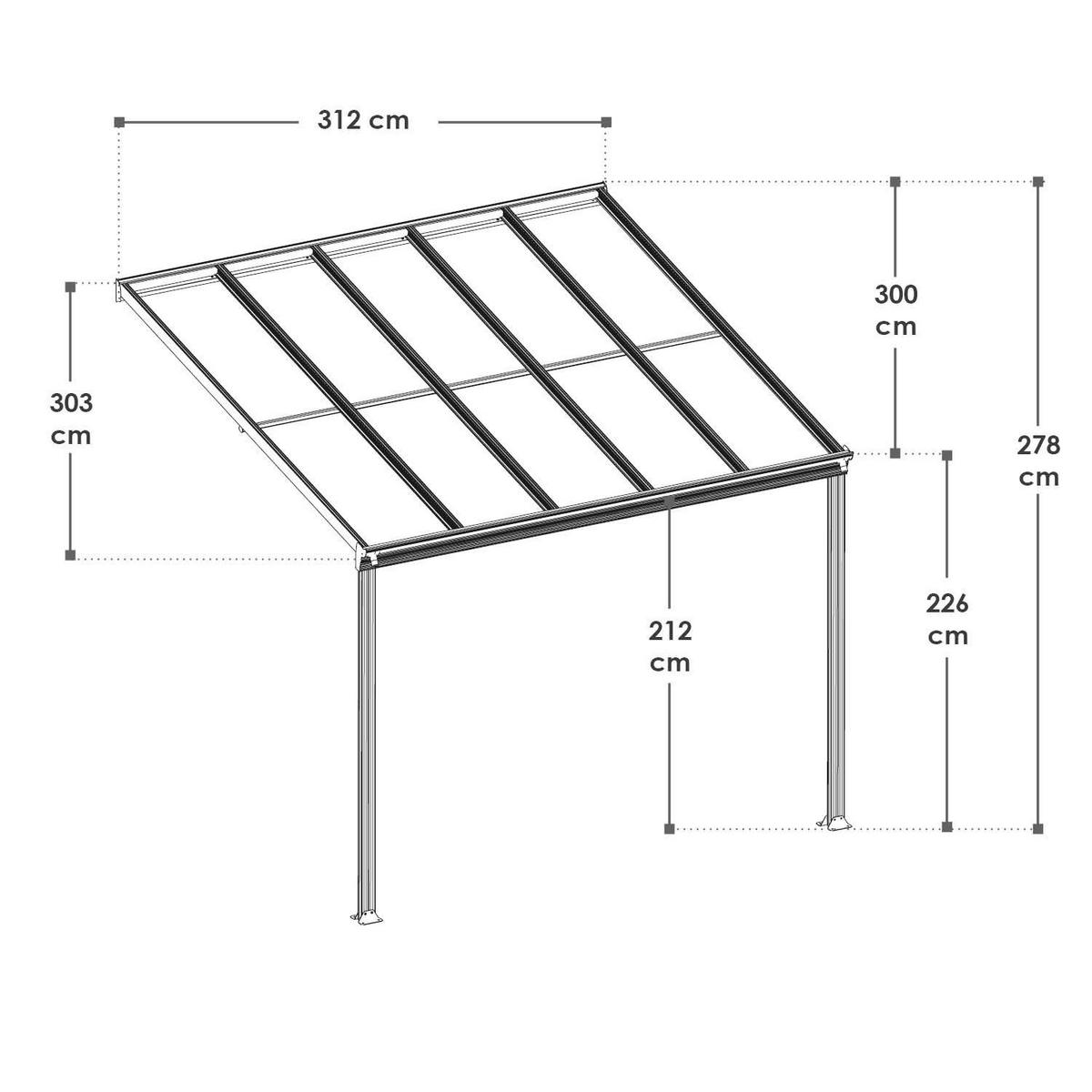 TERRASSENDACH Borneo Aluminium 3x3m dunkelgrau - Dunkelgrau, Metall (312/278/303cm) - Juskys