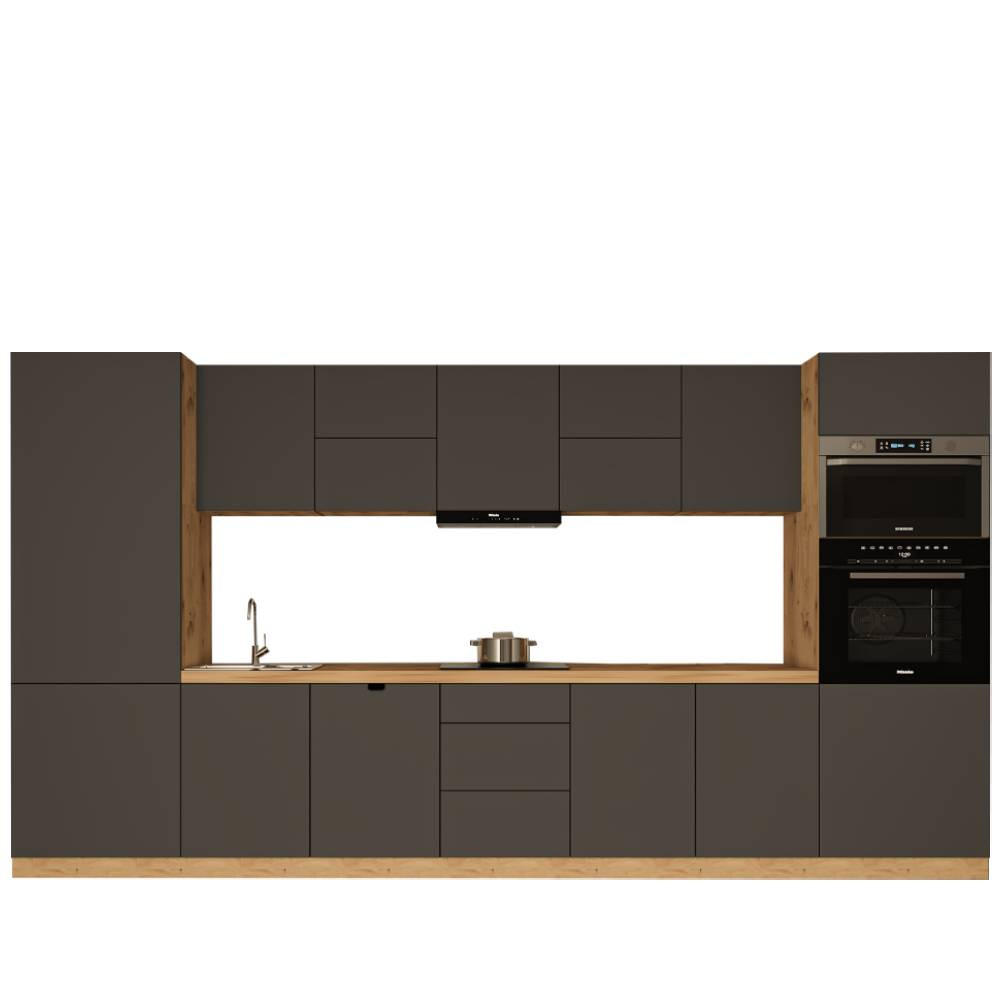 KÜCHENZEILE 420 cm - Langen KL12-M420 - in Grau/ Matt - Grau, Holz (420/212/58cm)