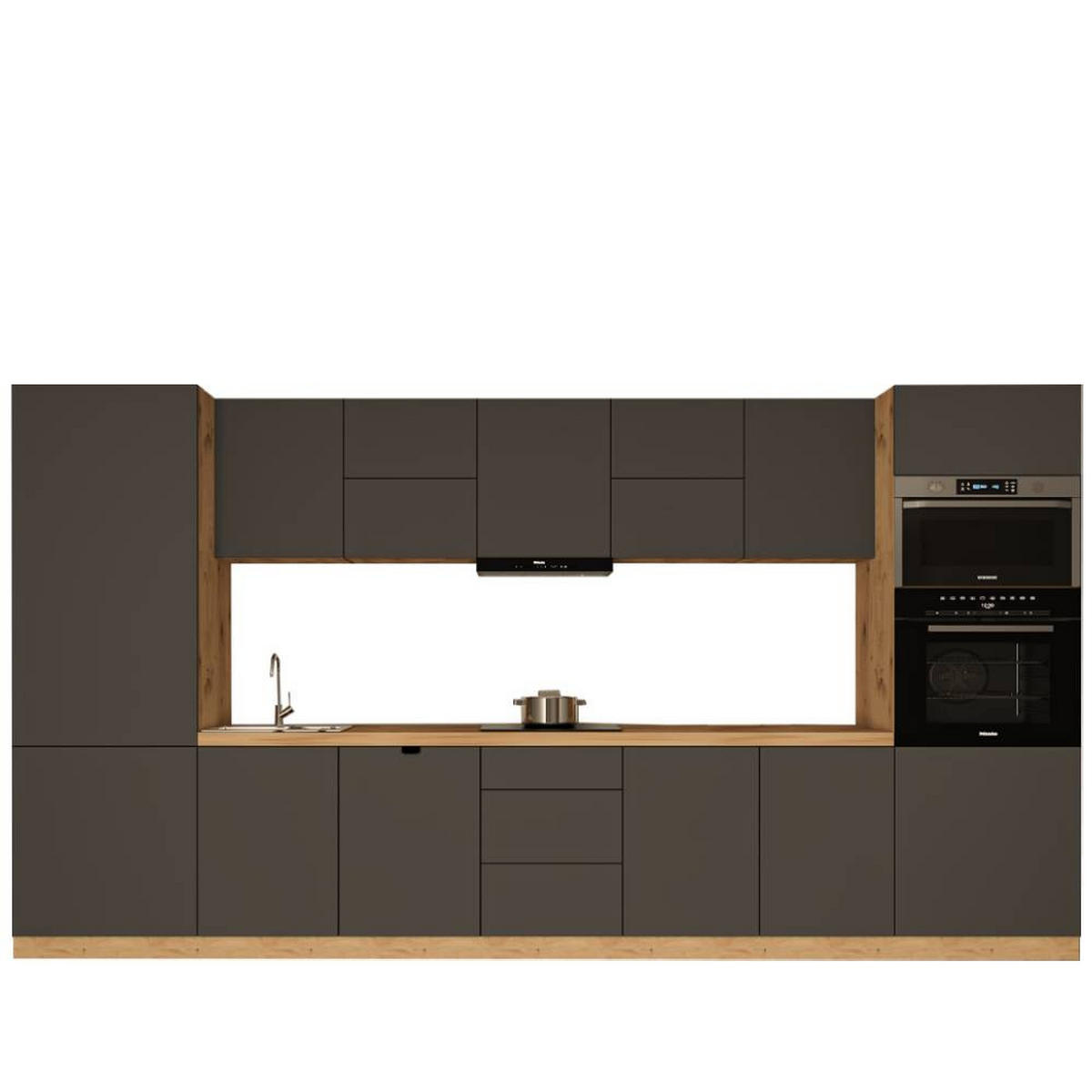 KÜCHENZEILE 420 cm - Langen KL12-M420 - in Grau/ Matt - Grau, Holz (420/212/58cm)