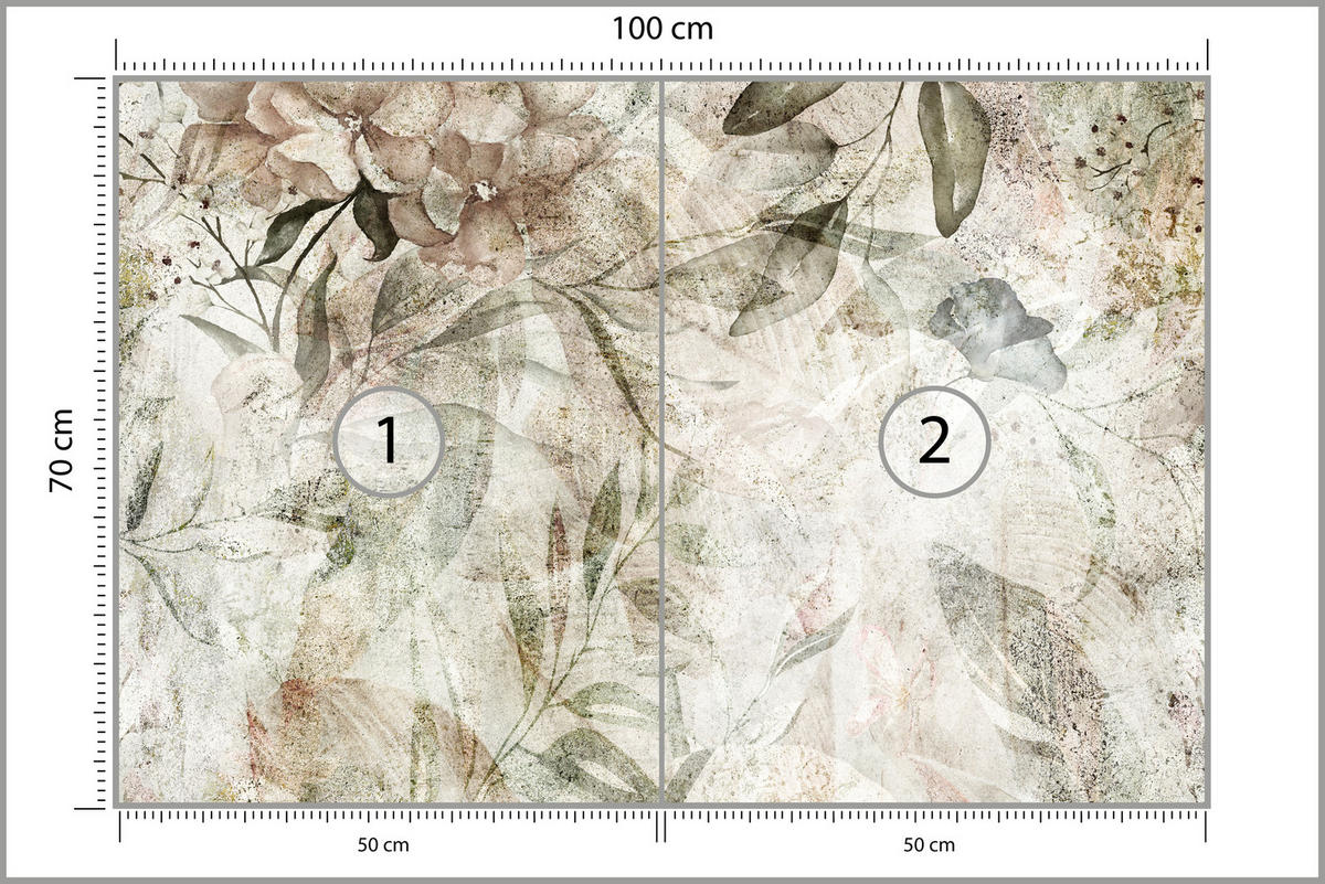 FOTOTAPETE für Schlafzimmer Retro Blumen Blätter Beton Abstrakt Vintage 100x70 - Beige/Braun, Papier (100/70cm) - Muralo