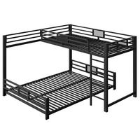 ETAGENBETT 90/140/200 cm DE-03441, mit L-förmig aus Metall, in Schwarz - Schwarz, Metall (140/200cm) - ComfortXL