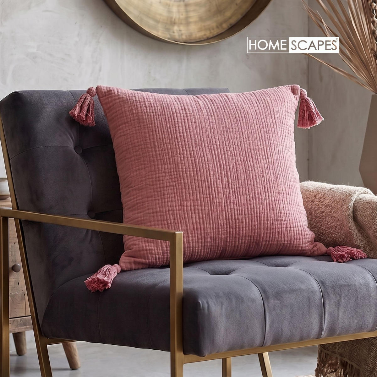 DEKOKISSEN Musselin rosa mit Quasten, 45/45 cm - Rosa, Textil (45/45cm) - Homescapes