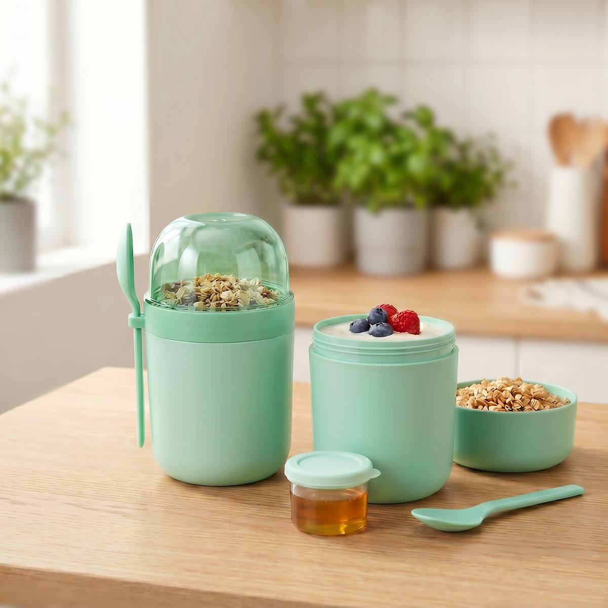 MÜSLIBECHER Grün 4er-Set - Grün, Kunststoff - Relaxdays