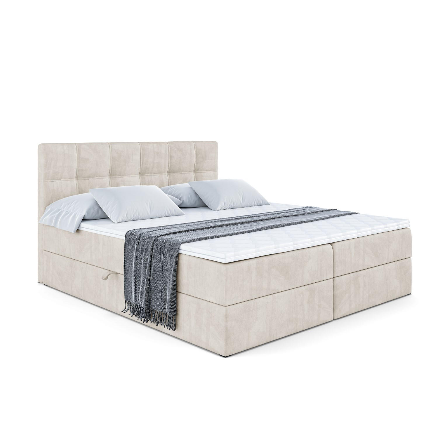 BOXBETT mit Matratze H4 und Lattenrost - MARCE - 140 x 200 cm - Beige - Creme, Holzwerkstoff (140/200cm) - ALTDECOR