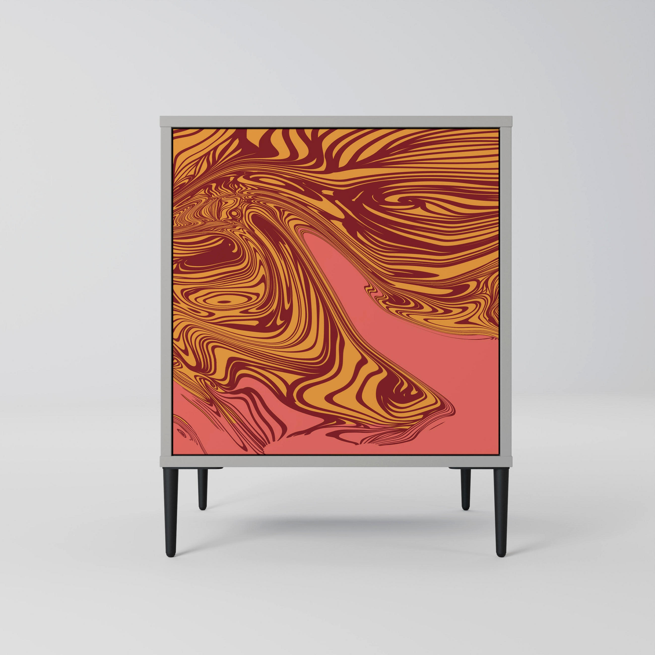 SIDEBOARD FLOATING THOUGHTS, Grau, 57,5x42x72,5 cm, Schwarze Metallfüße - Multicolor/Schwarz, Holzwerkstoff/Metall (57.5/72.5/42cm) - SpaceRebels