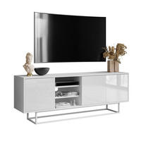 TV-ELEMENT SANAYI auf weißem Gestell mit Regalen Hochglanz Weiß - Weiß Hochglanz/Weiß, Holzwerkstoff (156/57/38cm) - Lookway