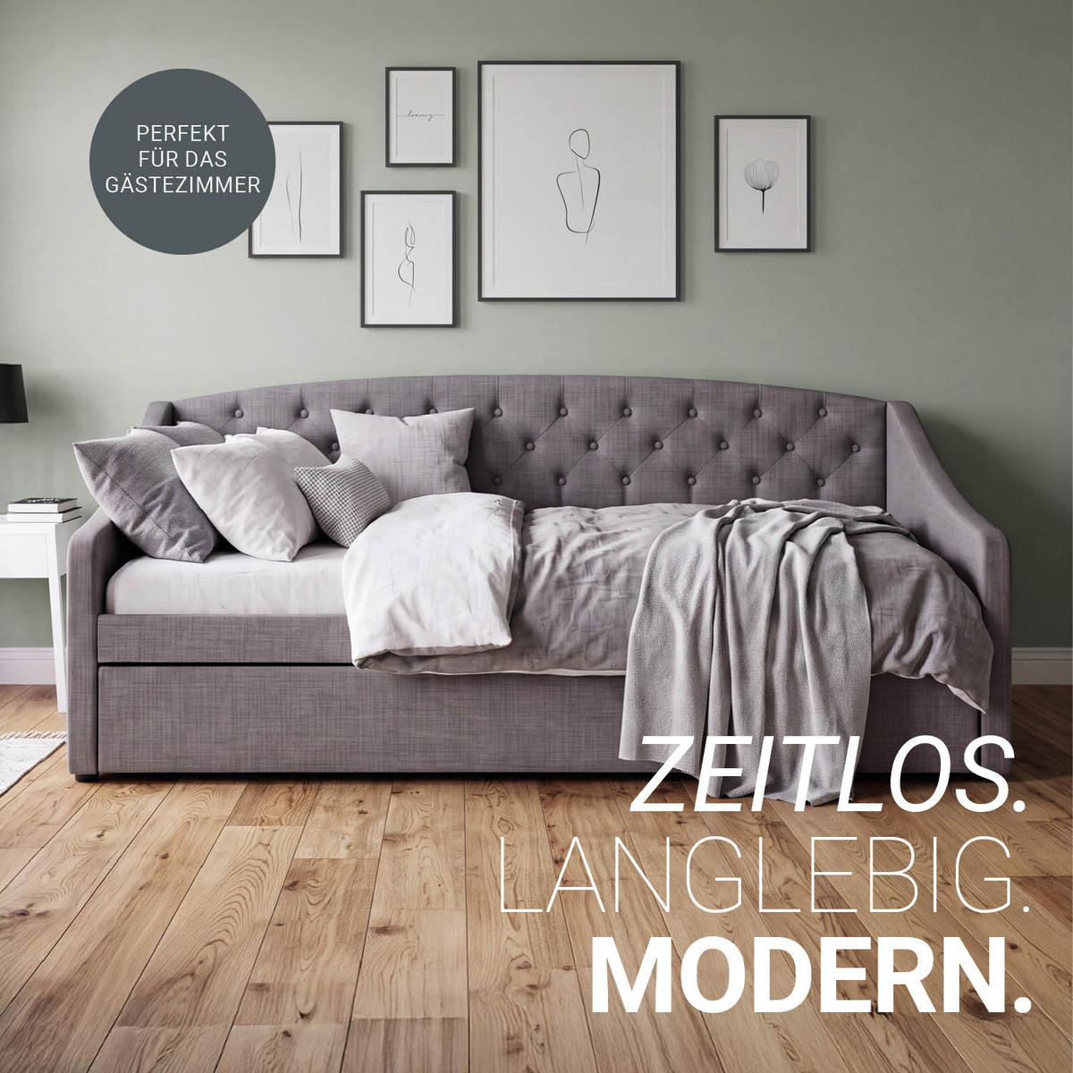 POLSTERBETT ausziehbar 140/200 cm in Grau - Grau, Textil (90/200cm) - Homestyle4u