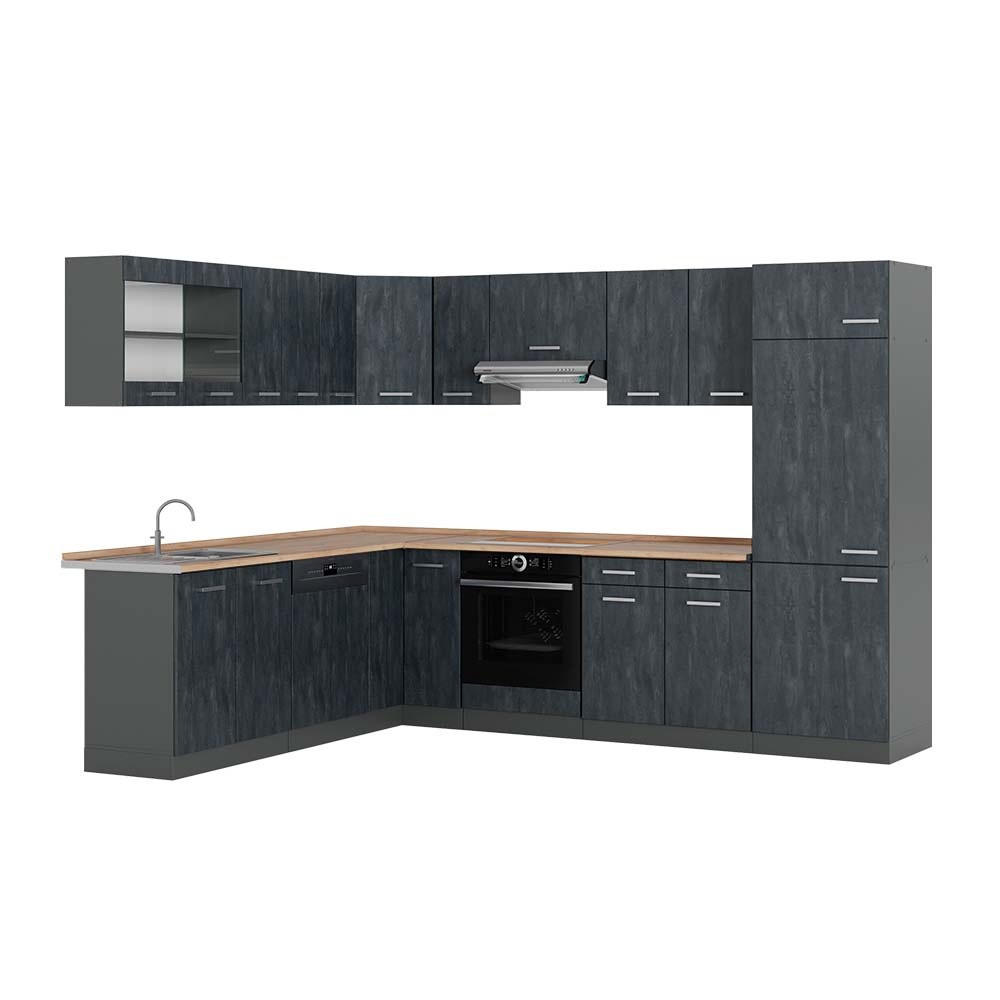 KUHINJA U OBLIKU SLOVA L R-Line, Crni Beton/Antracit, 287 x 227 cm RP Hrast - crna/antracit, drvni materijal (287/206.8/60cm) - Vicco