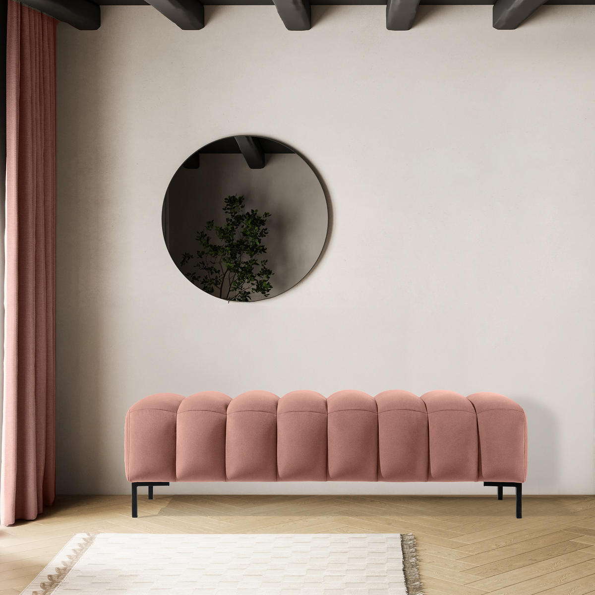 POLSTERBANK Bettbank PECCO, Metallbeinen - Schwarz/Rosa, Holz/Textil (160/50/50cm) - KONSIMO®
