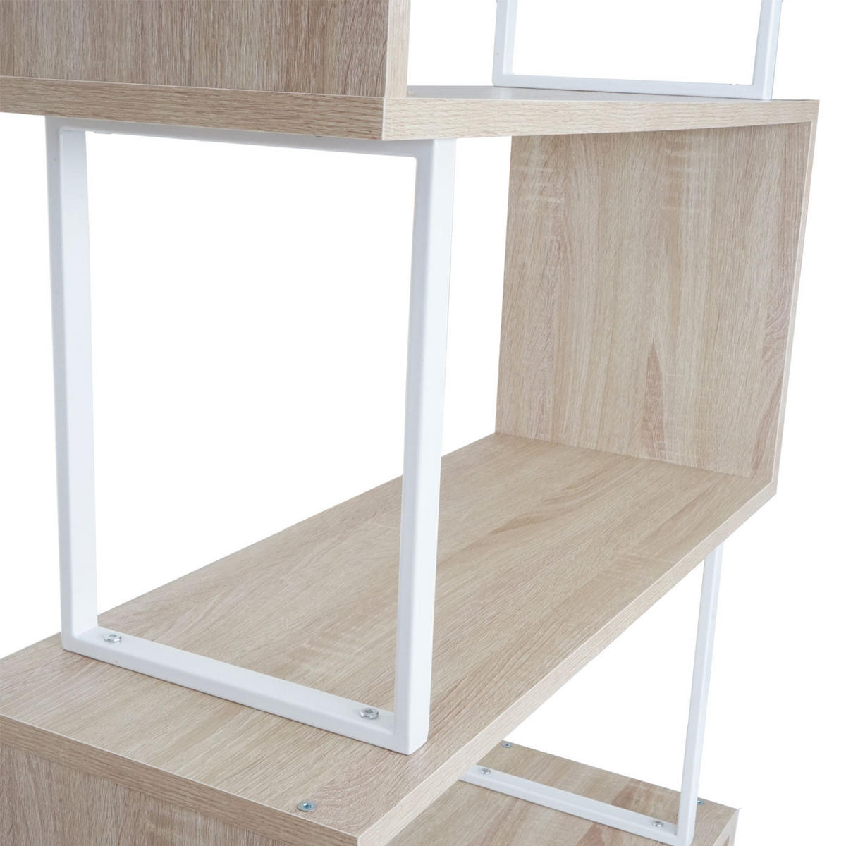 BÜCHERREGAL 183x80x30cm 3D-Struktur 5 Ebenen Eiche-Optik Metall Weiß - Hellbraun, Holzwerkstoff (80/183/30cm) - BERLINLODGE