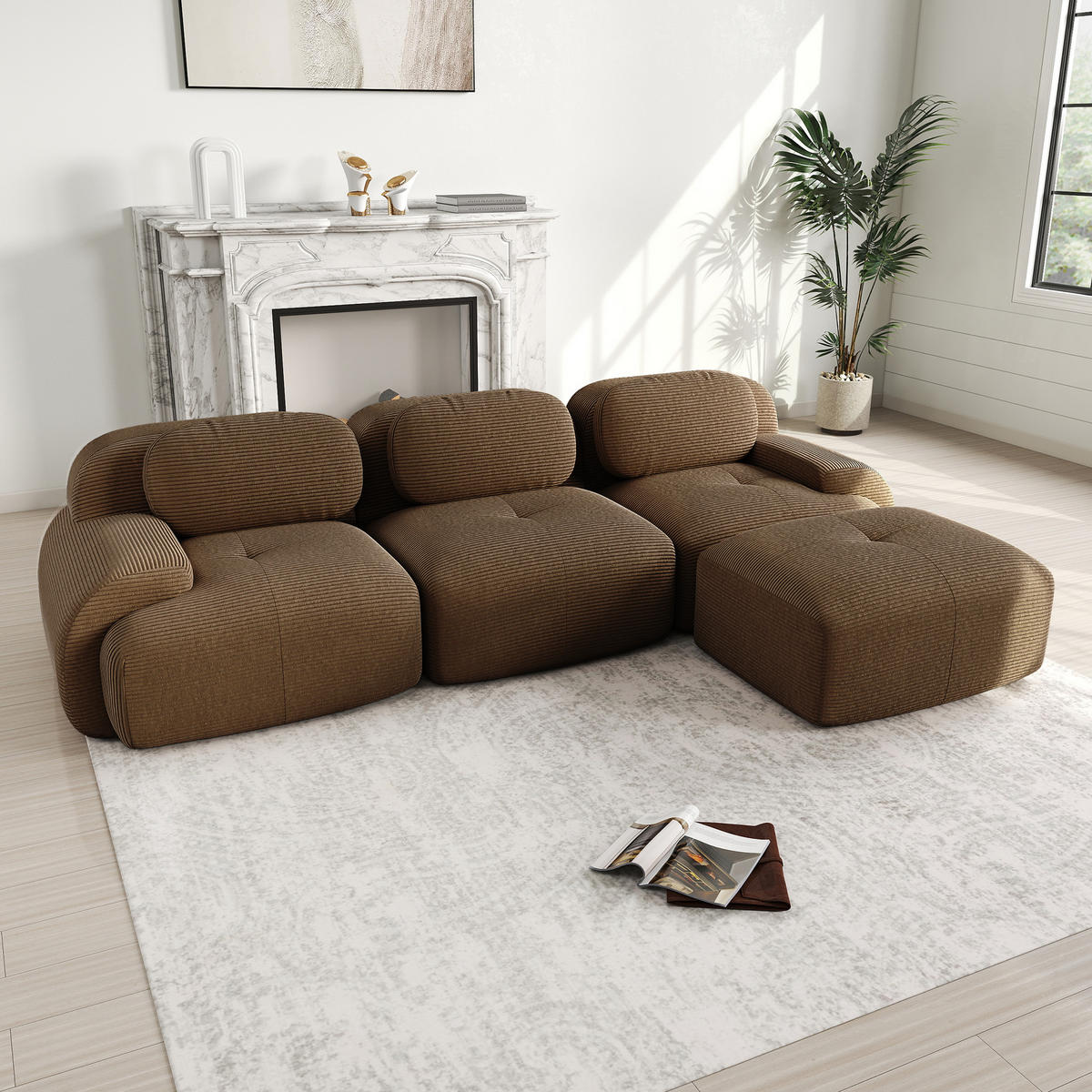 3-SITZER Sofa 298x178x75 cm aus Cordstoff modular ohne Gestell, braun - Braun, Textil (178/75/298cm)