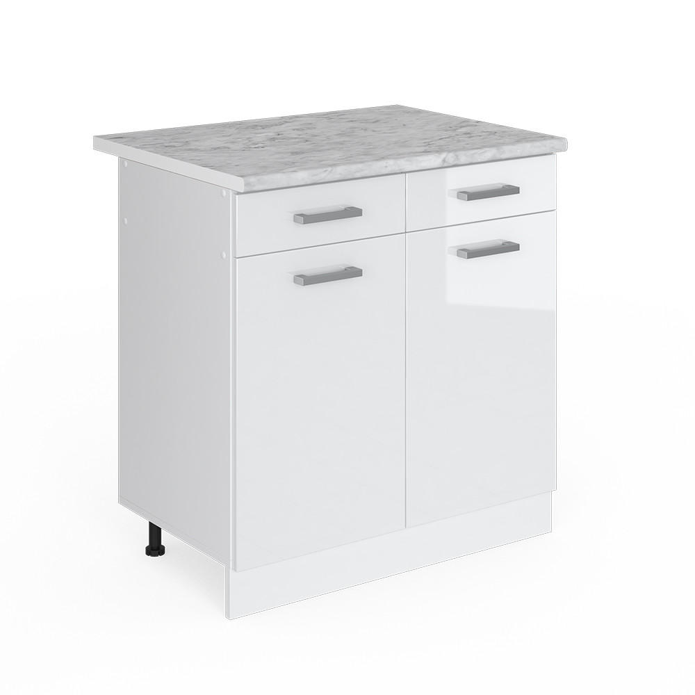 UNTERSCHRANK R-Line Weiß Hochglanz 80 cm mit Schubladen und Türen mit AP - Weiß Hochglanz/Weiß, Holzwerkstoff (80/81.6/60cm) - Vicco