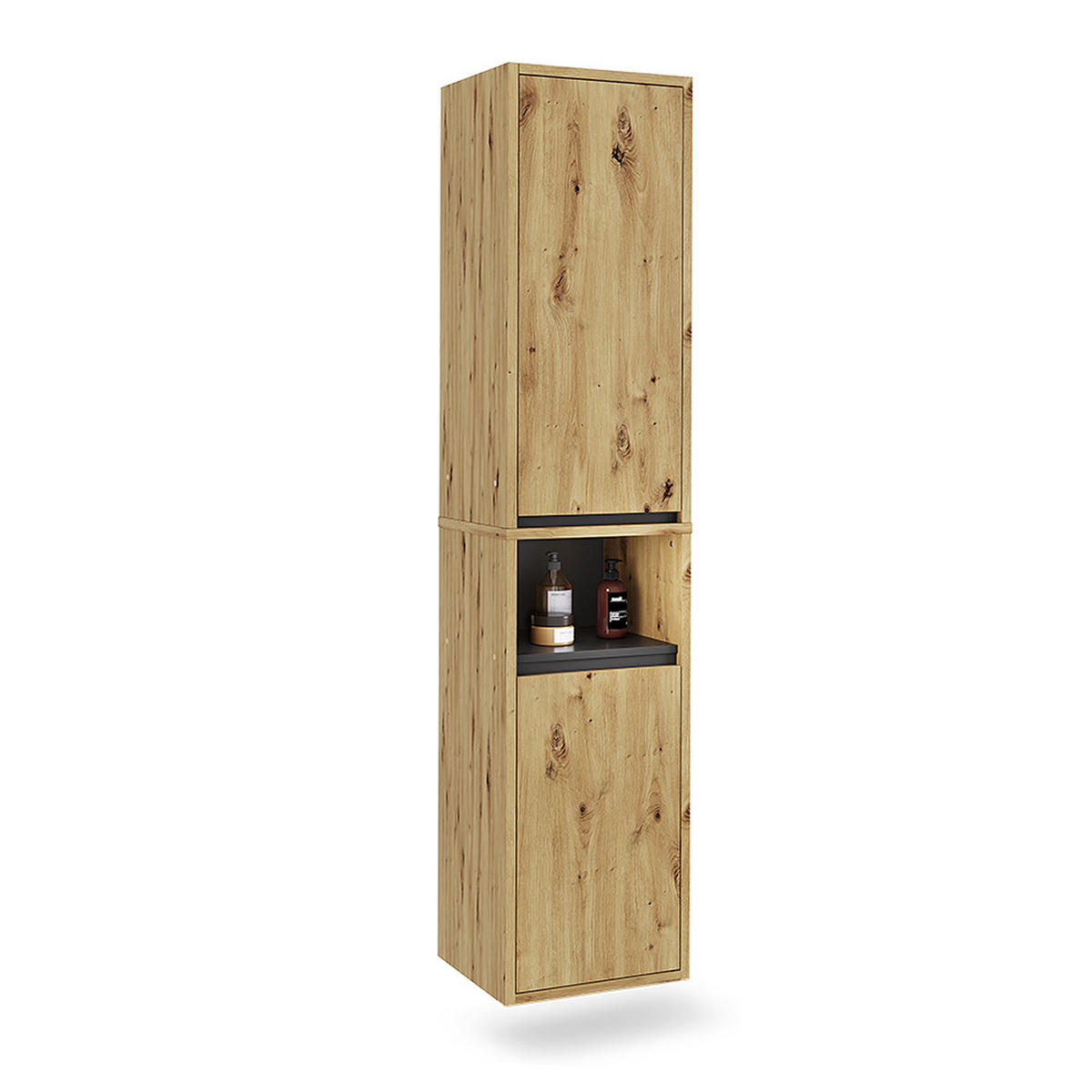 HOCHSCHRANK Viola Artisan/Grau 38 x 170 cm mit 2 Türen - Hellgrau/Grau, Holzwerkstoff (38/170/33cm) - Vicco