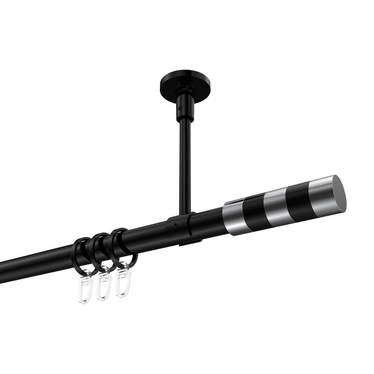 GARDINENSTANGE Sonette Mavell 600 cm (geteilt in 3 x 200 cm), 1-läufig, 20 mm Ø Schwarz - Chromfarben/Schwarz, Metall (600cm) - INTERDECO