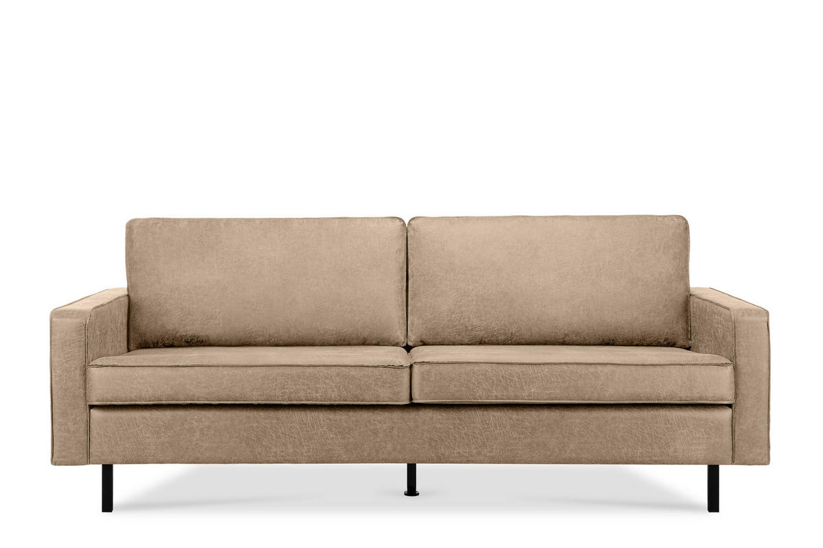 3-SITZER-SOFA INVIA Klassische-Stil mit Armlehnen, Lederoptik-Stoff, beige - Beige/Schwarz, Textil (209/87/98cm) - KONSIMO®