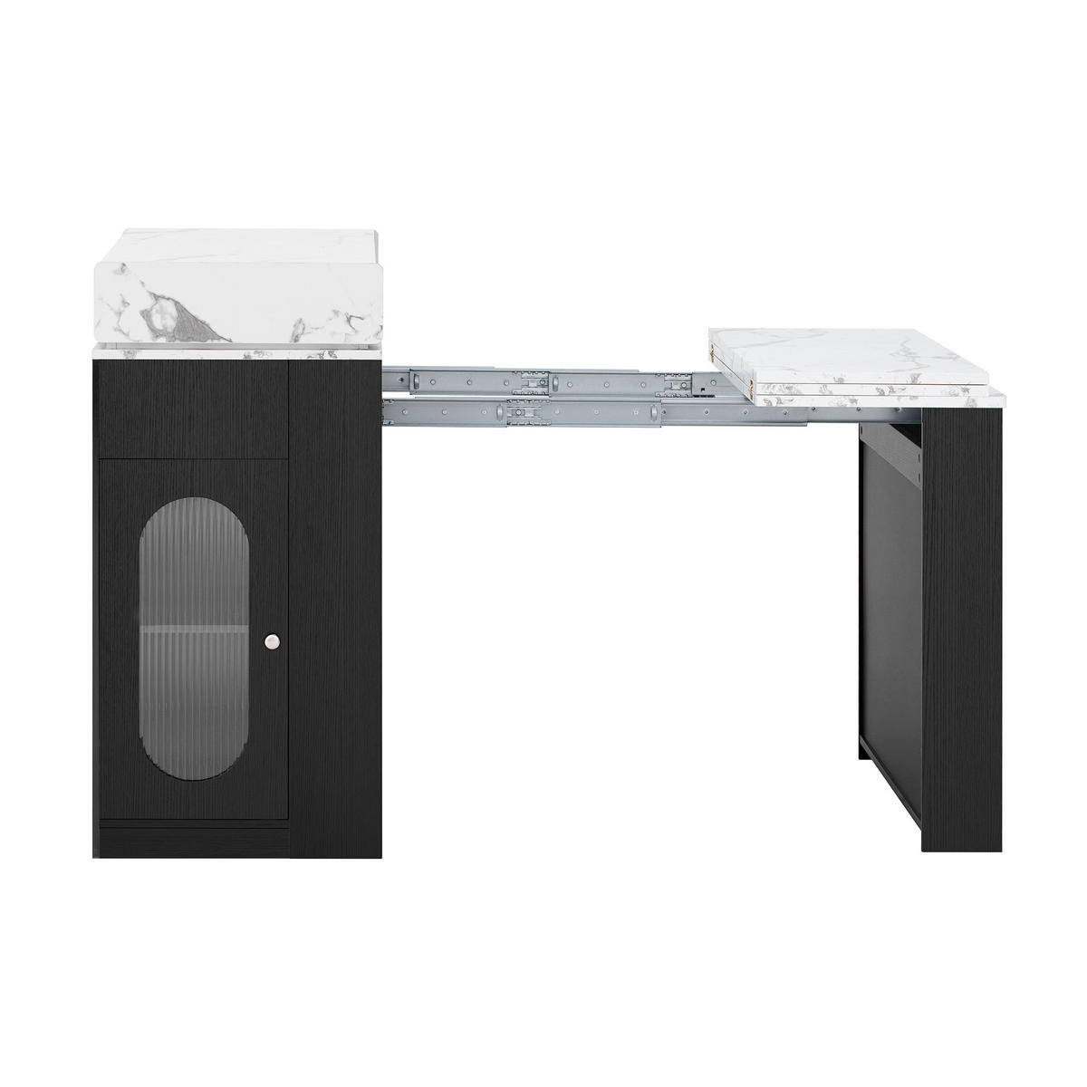 KÜCHENINSEL Faltplatte Ausziehbar Stauraum Steckdosen Rollen System Modern Schwarz - Schwarz, Glas/Holzwerkstoff (83/96/46cm) - EVRYAE
