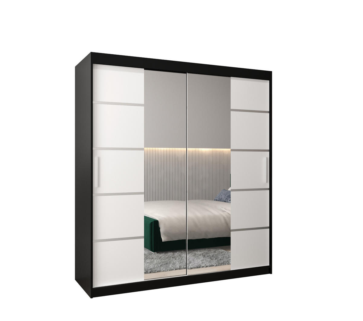 SCHWEBETÜRENSCHRANK 200/180/62 2-türig - Silberfarben/Schwarz, Holz/Kunststoff (180/200/62cm) - Abiks Möbel
