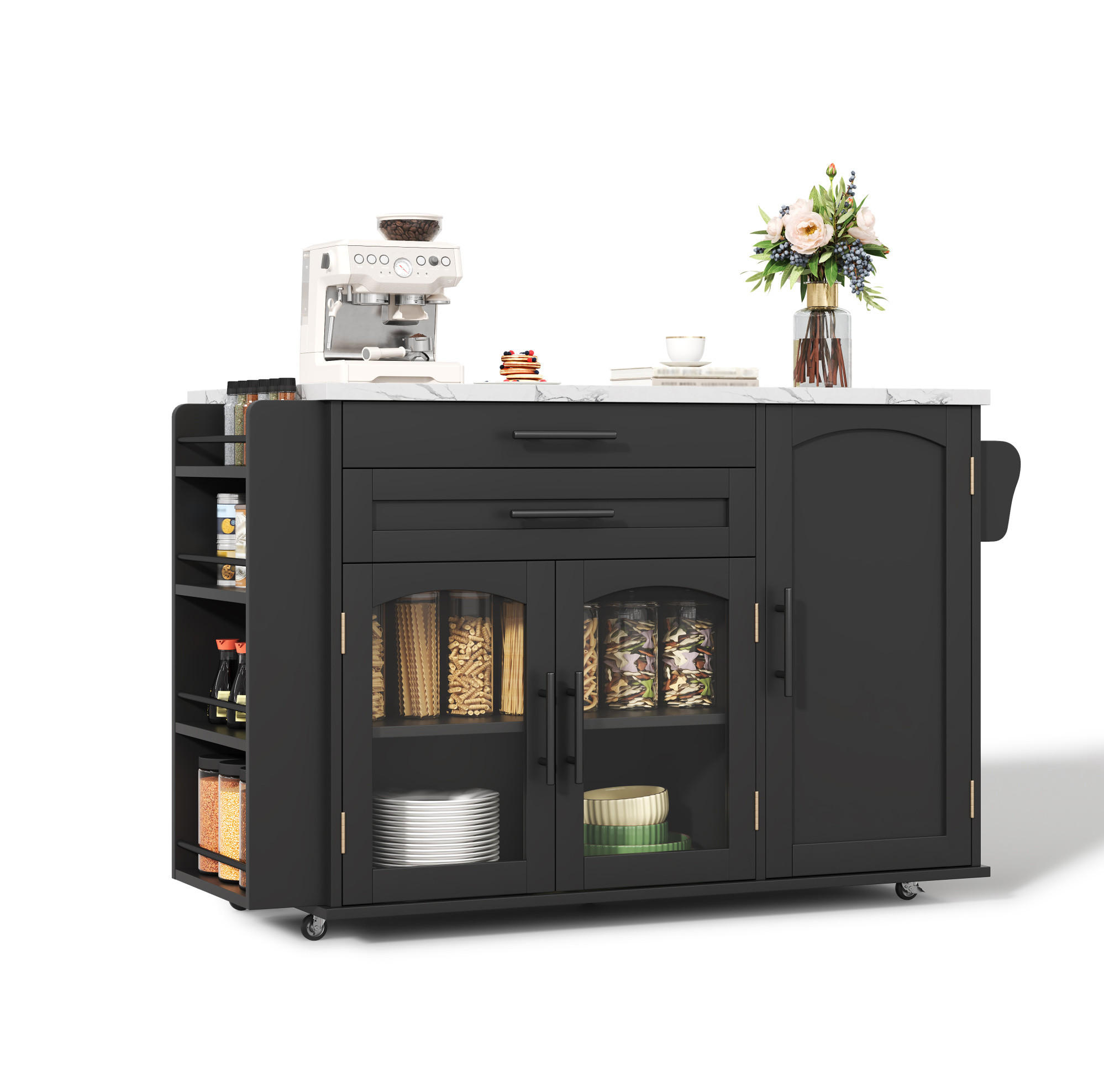 KÜCHENINSEL klappbar 138 x 70 x 90 cm Schwarz - Schwarz, Holz (70/90/138cm) - Beauniv