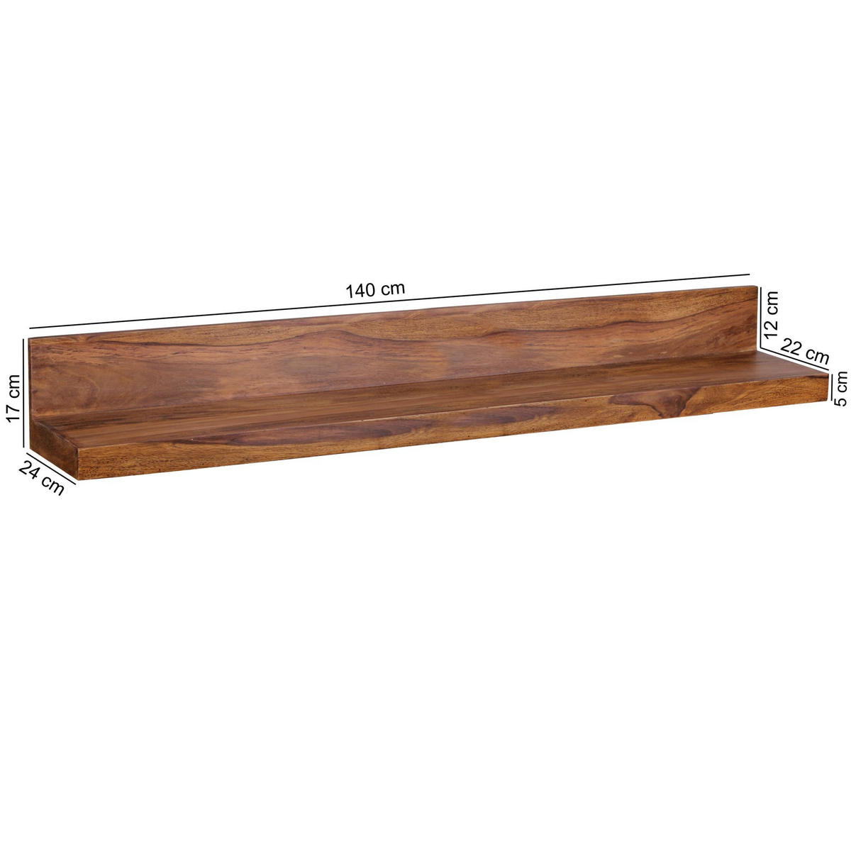 WANDREGAL Massivholz Landhausstil 140 cm Naturprodukt - Braun, Holz (140/17/24cm) - KADIMA DESIGN