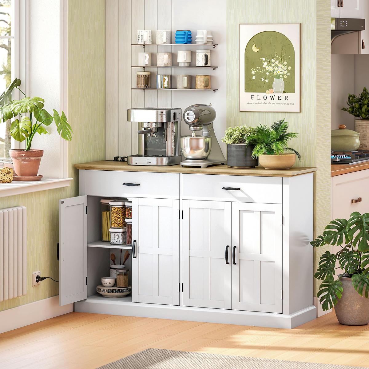 SIDEBOARD Weiß/Eichenfarben, 140/40/91,5 cm - Weiß, Holz (140/91.5/40cm) - PANGIVO