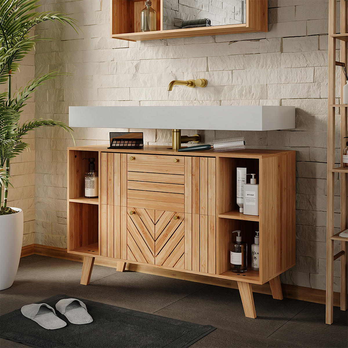 DOLNÍ SKŘÍŇKA POD DŘEZ Lucie Bambus - zelená barva, kompozitní dřevo (100/65/36cm) - Vicco