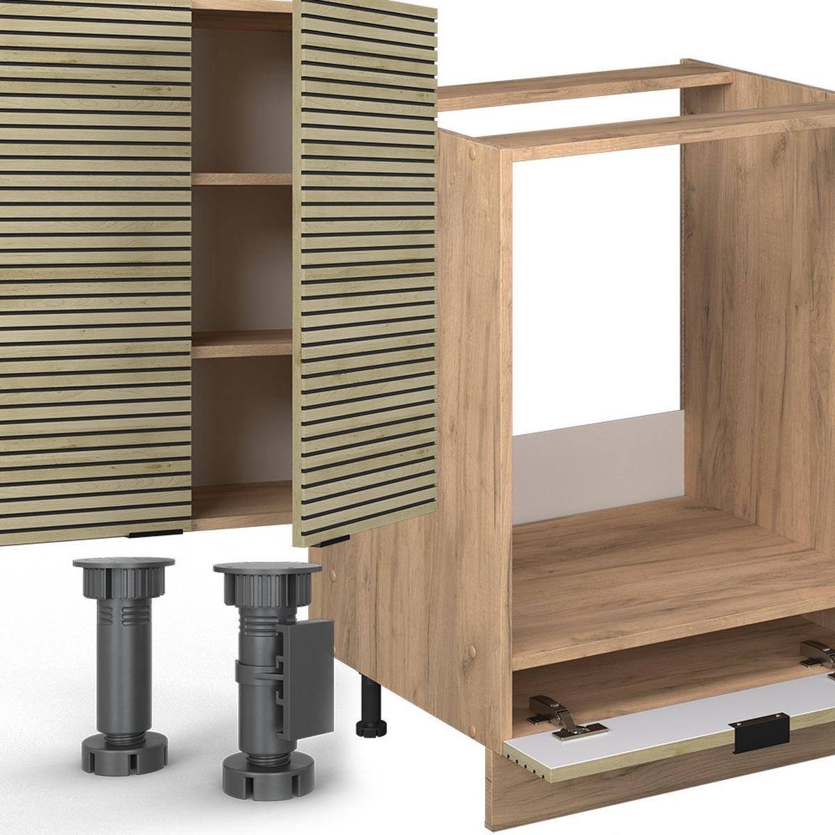 KÜCHENZEILE Fame-Line Eiche Paneel/Goldkraft Eiche 300 cm , AP Eiche - Honigeiche/Hellbraun, Holzwerkstoff (300/81.6/60cm) - Vicco