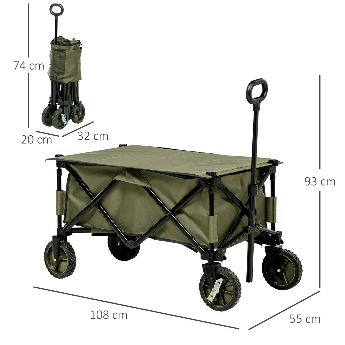 BOLLERWAGEN Faltbar - Grün, Metall (55/93/108cm) - Outsunny