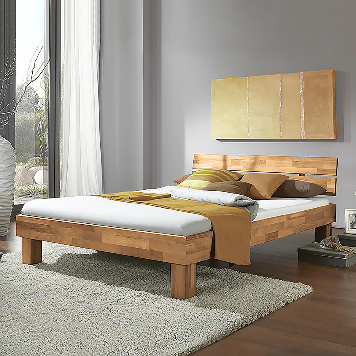 MASSIVHOLZBETT - Wildeiche massiv - geölt - Eichefarben, Holz (140/200cm) - home24