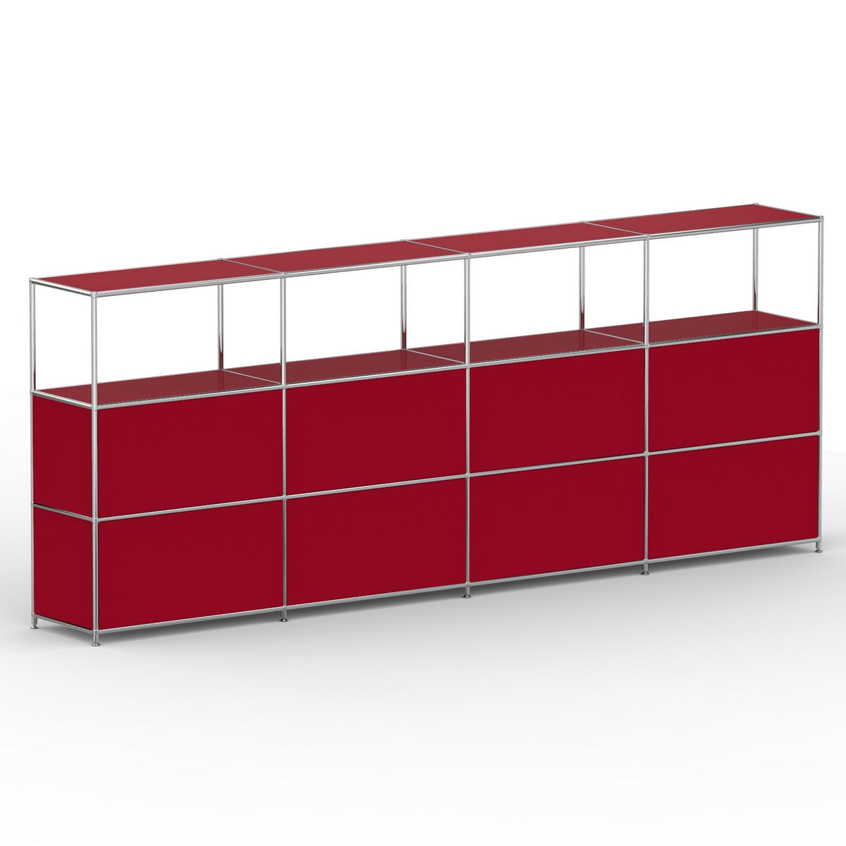 HOCHSCHRANK, 4 offene Fächer, 8 Klappen, Breite 302 cm, Rubinrot - Chromfarben/Silberfarben, Metall (40/118/302.2cm) - Versee