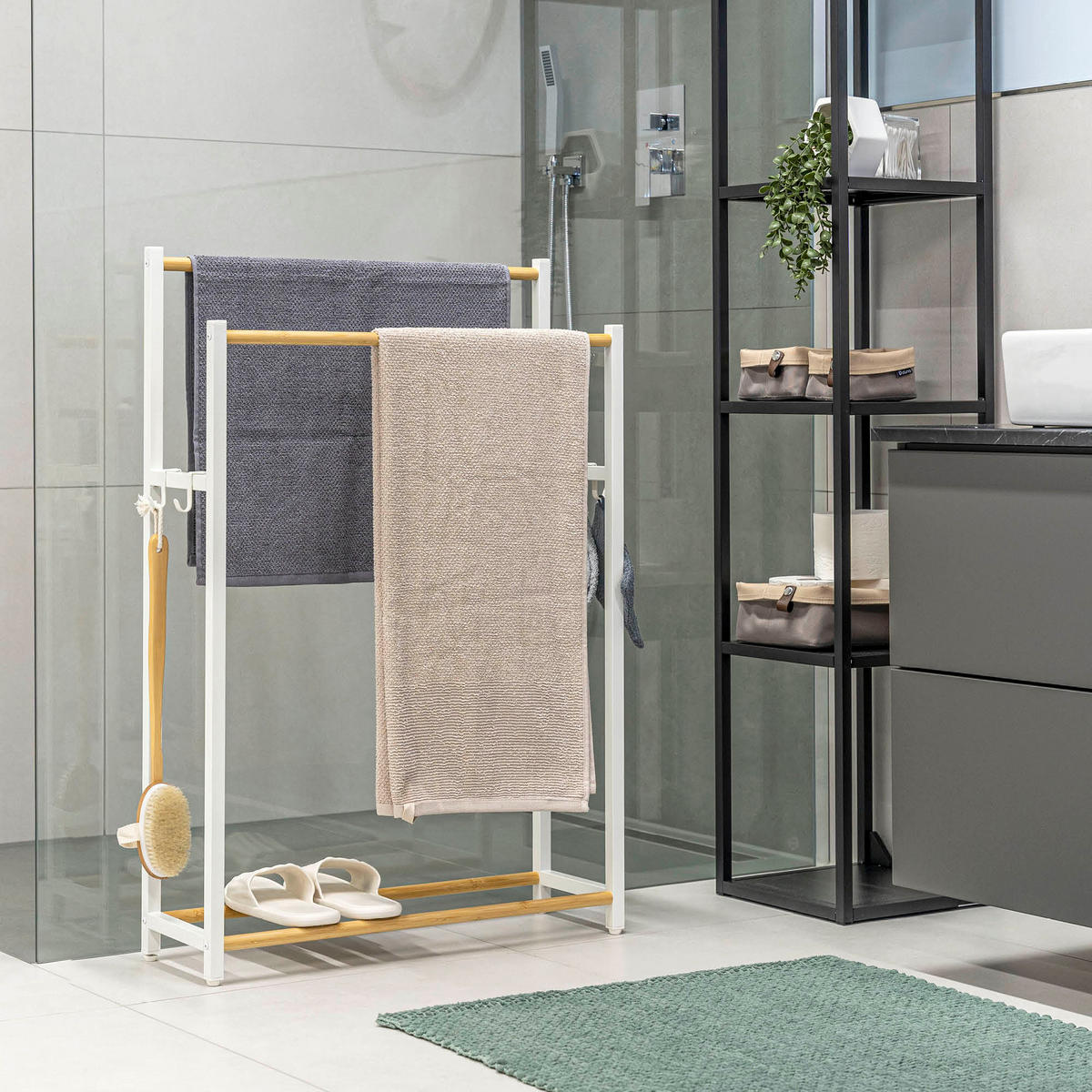 STAND-HANDTUCHHALTER, Metall, weiß - Weiß, Metall (65/96/21cm) - eluno