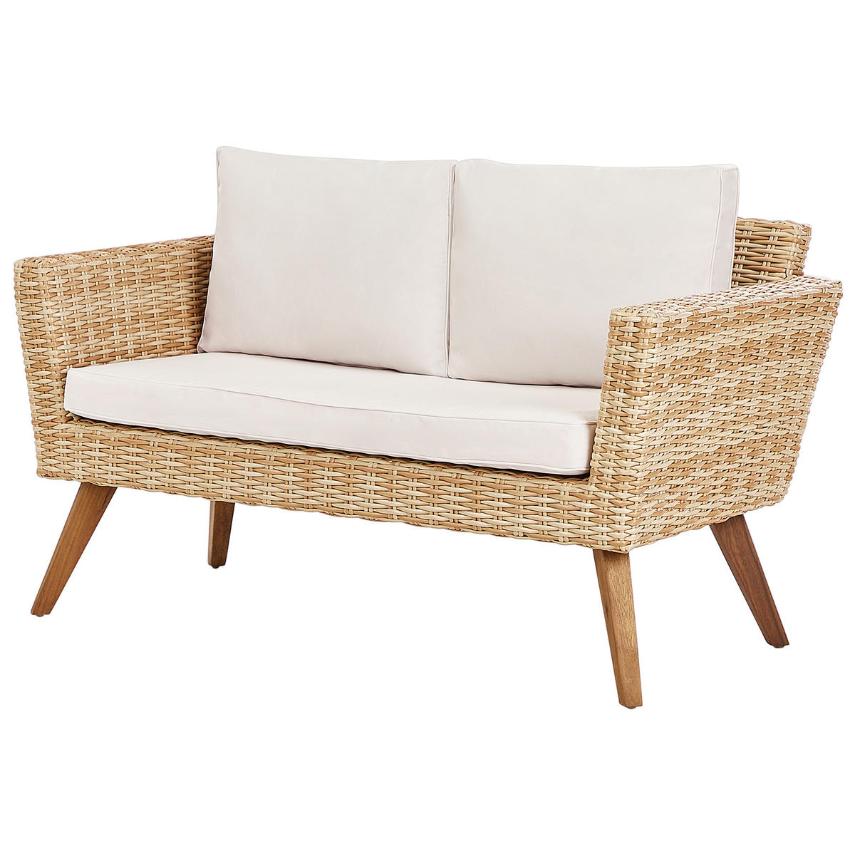 LOUNGE-SET 4-Sitzer PE Rattan Cremeweiß Vittoria - Hellbraun/Naturfarben, Kunststoff - Beliani
