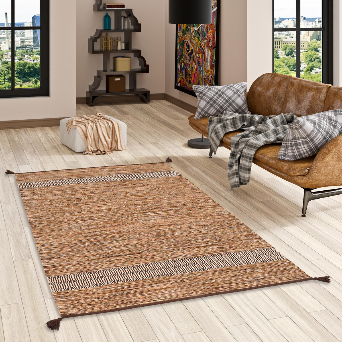 NATUR BAUMWOLLE TEPPICH KELIM TOSKANA - Braun, Textil (170/240cm) - Pergamon