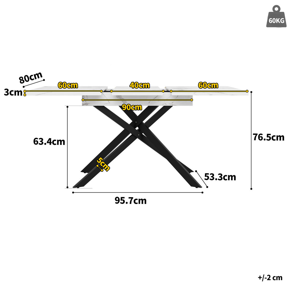 ESSTISCH Ausziehbar Weiß 160/80/76.50 cm - Weiß, Holzwerkstoff/Metall (160/80/76.5cm) - Urban Meuble