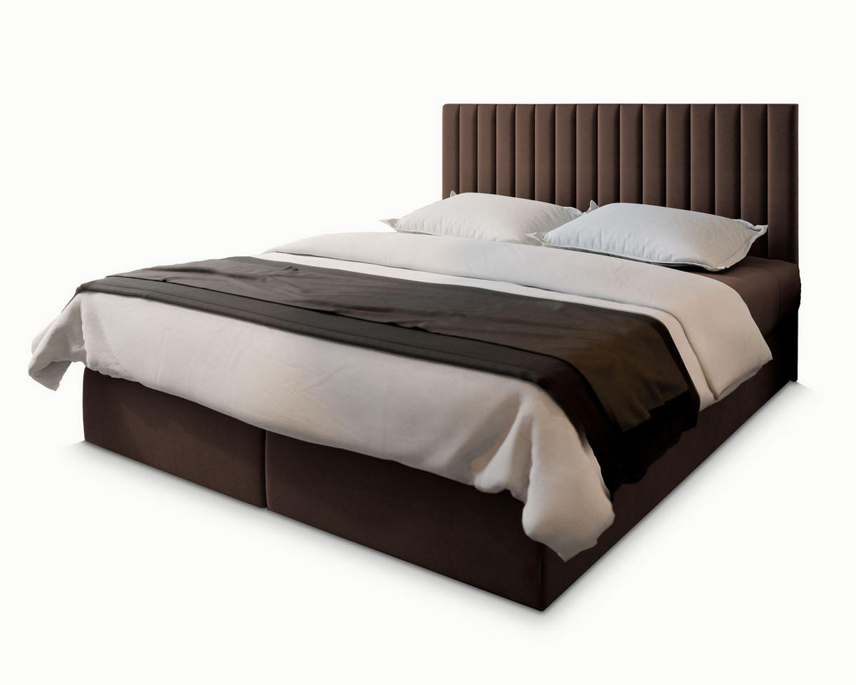 BOXBETT BRESEL 180x200 cm mit Matratze und Topper - Braun - Braun, Holz (180/200cm) - MASSENO