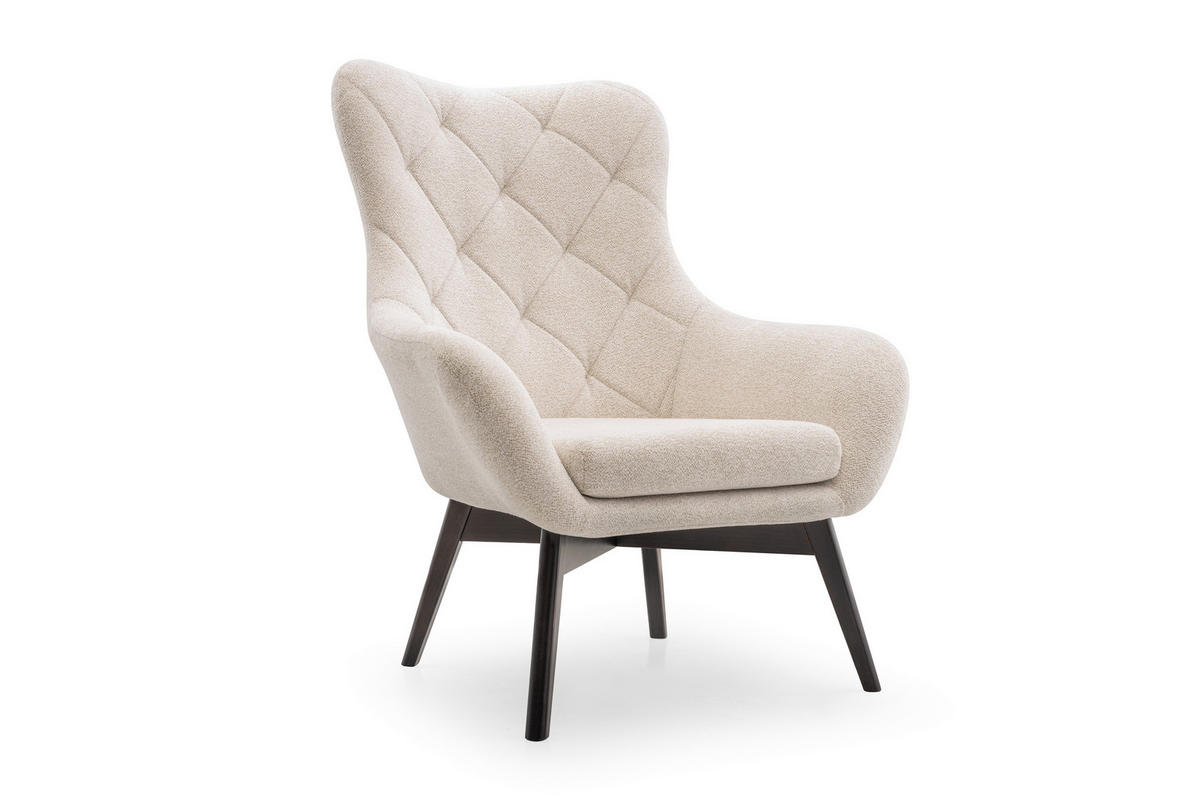 SESSEL SOGNO, Klassisch Loungesessel ergonomisch, Bucle-Stoff Weiß - Weiß, Holz/Holzwerkstoff (88/108/88cm) - MASSENO