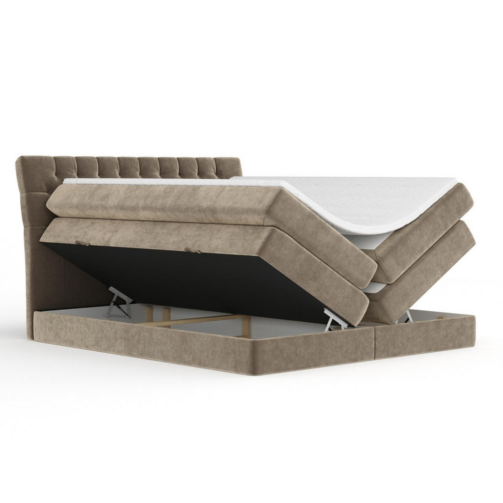 Thumbnail - Maison de Reve Boxspringbett, Braun, Textil, Buche, Kiefer, H2, 7-Zonen, Höhe ca. 40 cm, 160x200 cm, Handmade in Europe,...