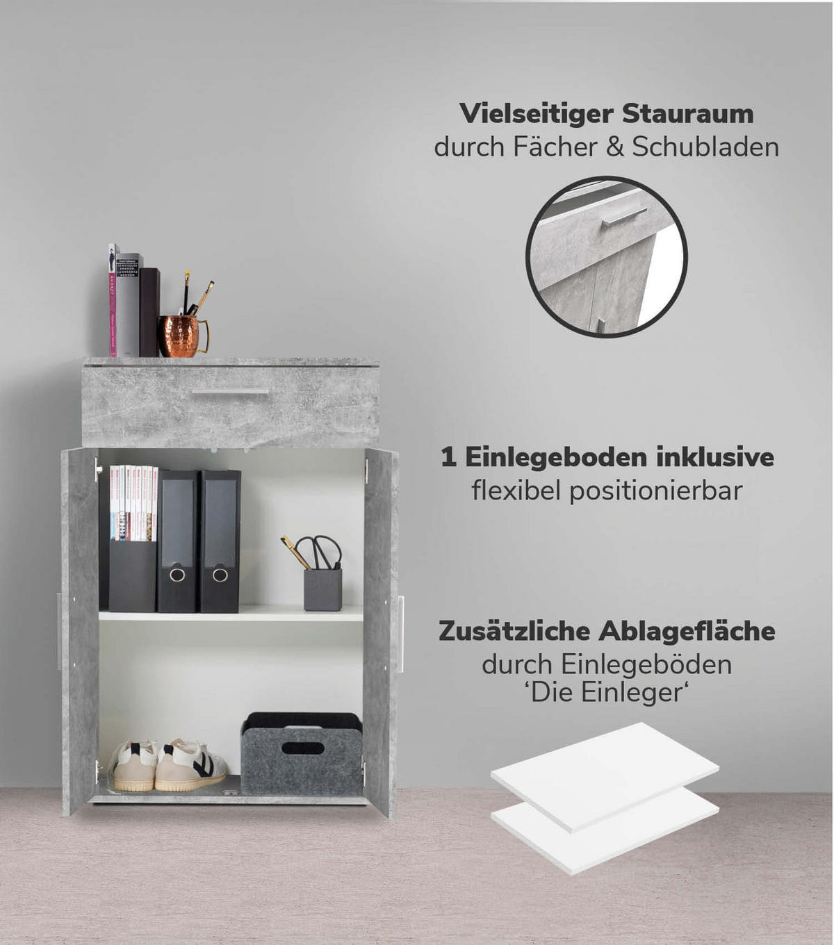 MEHRZWECKSCHRANK SET Der Allzweckwaffe - Silberfarben/Hellgrau, Holzwerkstoff (60/180/34cm) - Mokebo