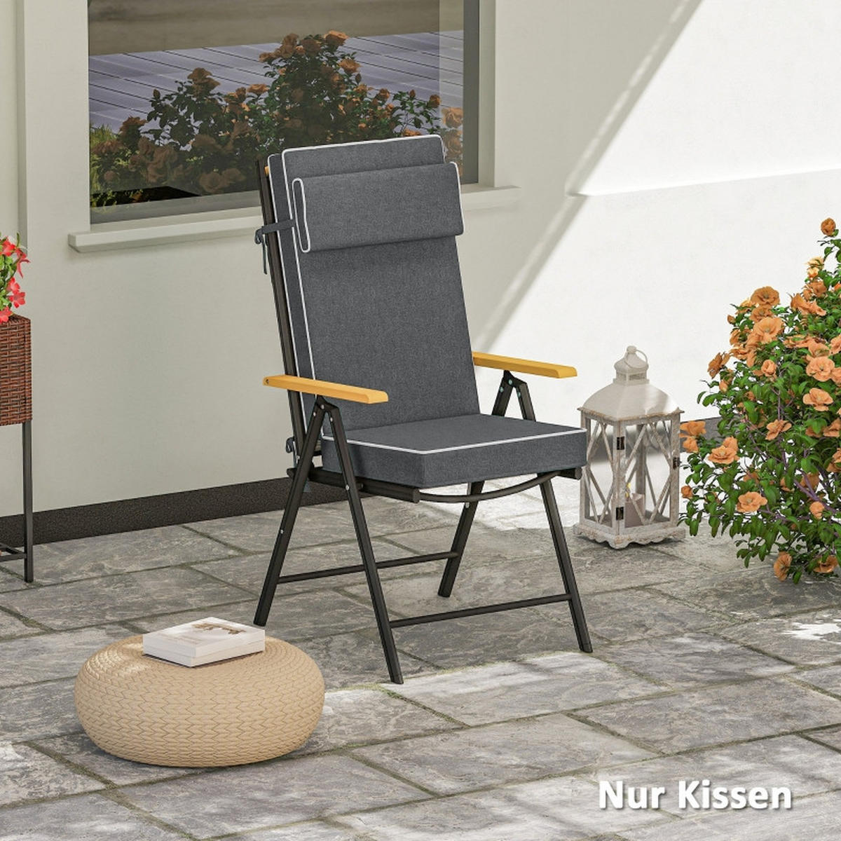 SESSELAUFLAGEN aus Polyester 120x47x9,5 cm in Grau mit Kopfstütze - Grau, Textil (47/9.5/120cm) - Modfu