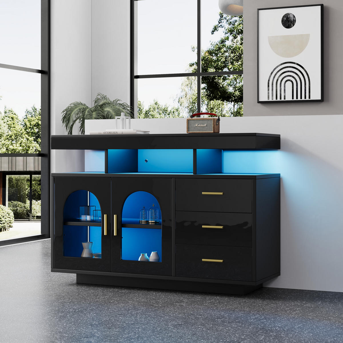 SIDEBOARD Schwarz 120/40/80 cm - Schwarz, Holzwerkstoff (120/80/40cm) - PANGIVO