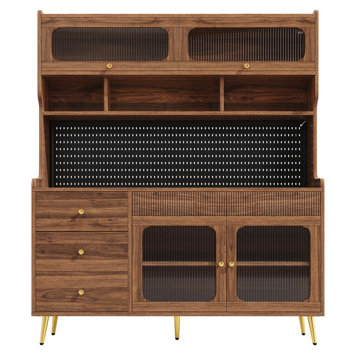 GESCHIRRSCHRANK aus MDF/Glas 145x39x171 cm in Walnuss mit RGB-LED & Lift-up-Tür - Walnussfarben, Holzwerkstoff (145/171/39cm) - Modfu