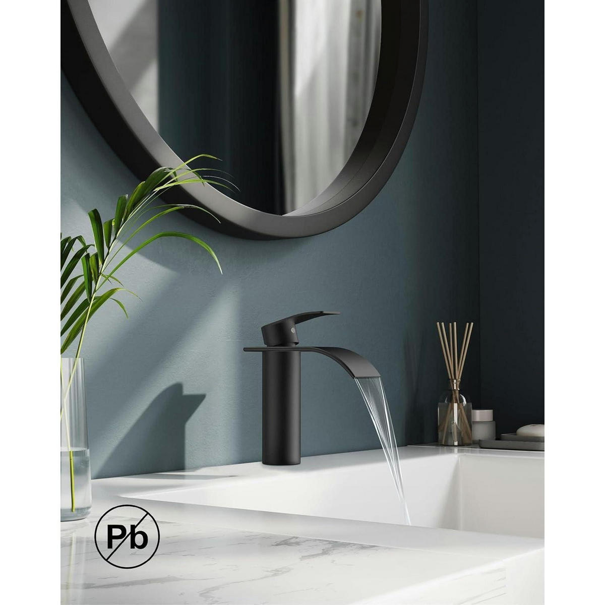 WASCHTISCHARMATUR Wasserfall Matt-Schwarz - Schwarz, Metall (12.7/7.5/17.8cm)