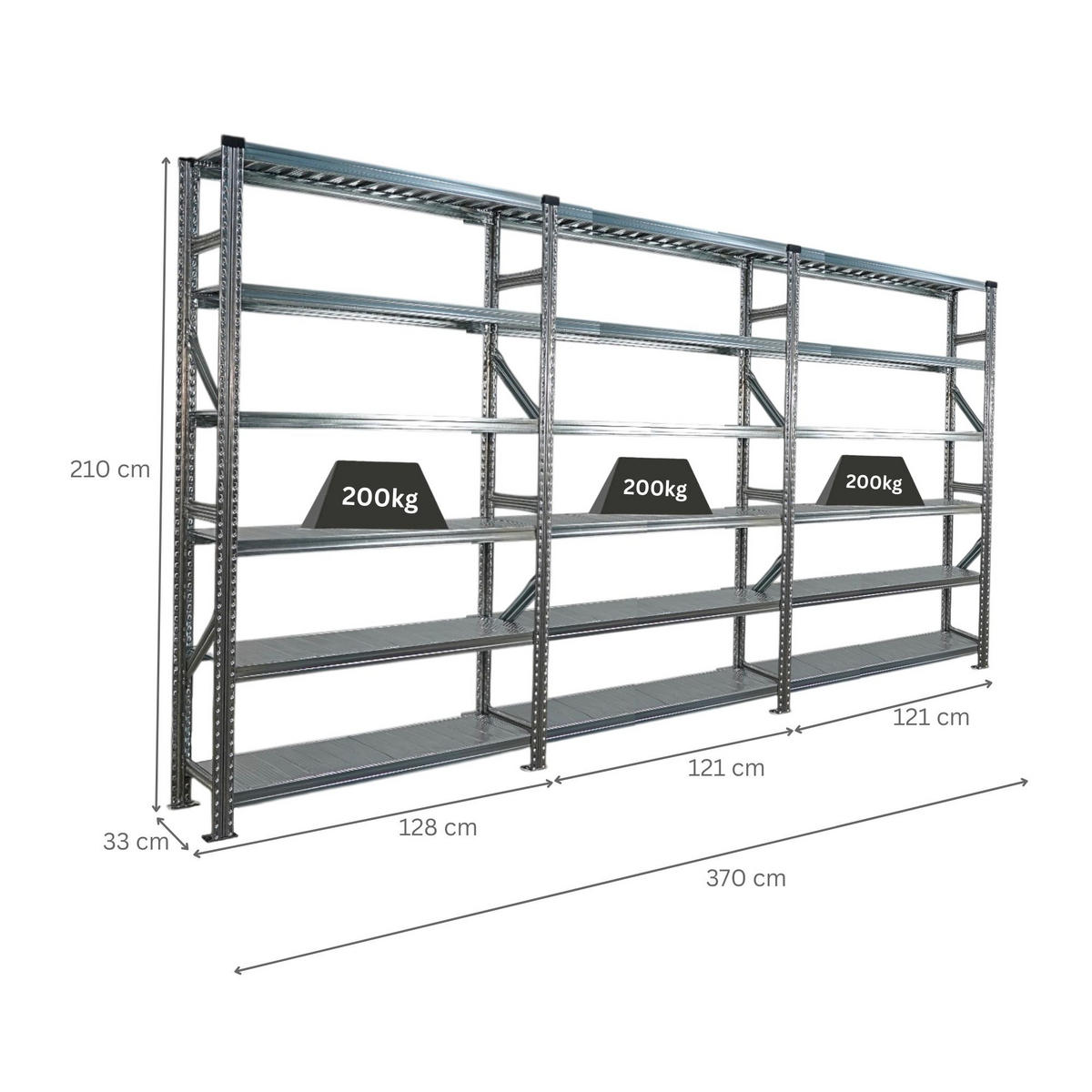 FACHBODENREGAL Proximo Stecksystem 210x360x32cm 6 Ebenen Beidseitig nutzbar Verzinkt - Silberfarben, Metall (360/210/32cm) - PROREGAL