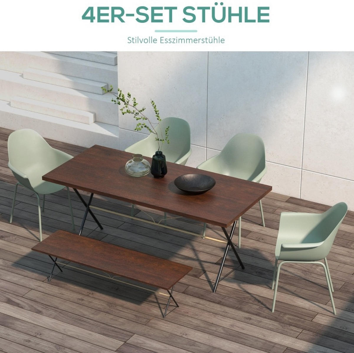 SADA 4 zahradních židlí 59/55/84 cm zelená z plastu a oceli s područkami a vysokým opěradlem - zelená barva, plast (55/84/59cm) - OKWISH