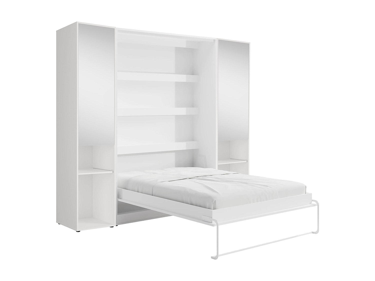 SCHRANKBETT - 2 Personen - holz - weiß Rapili - Weiß, Holz (160/200cm) - Vente-Unique
