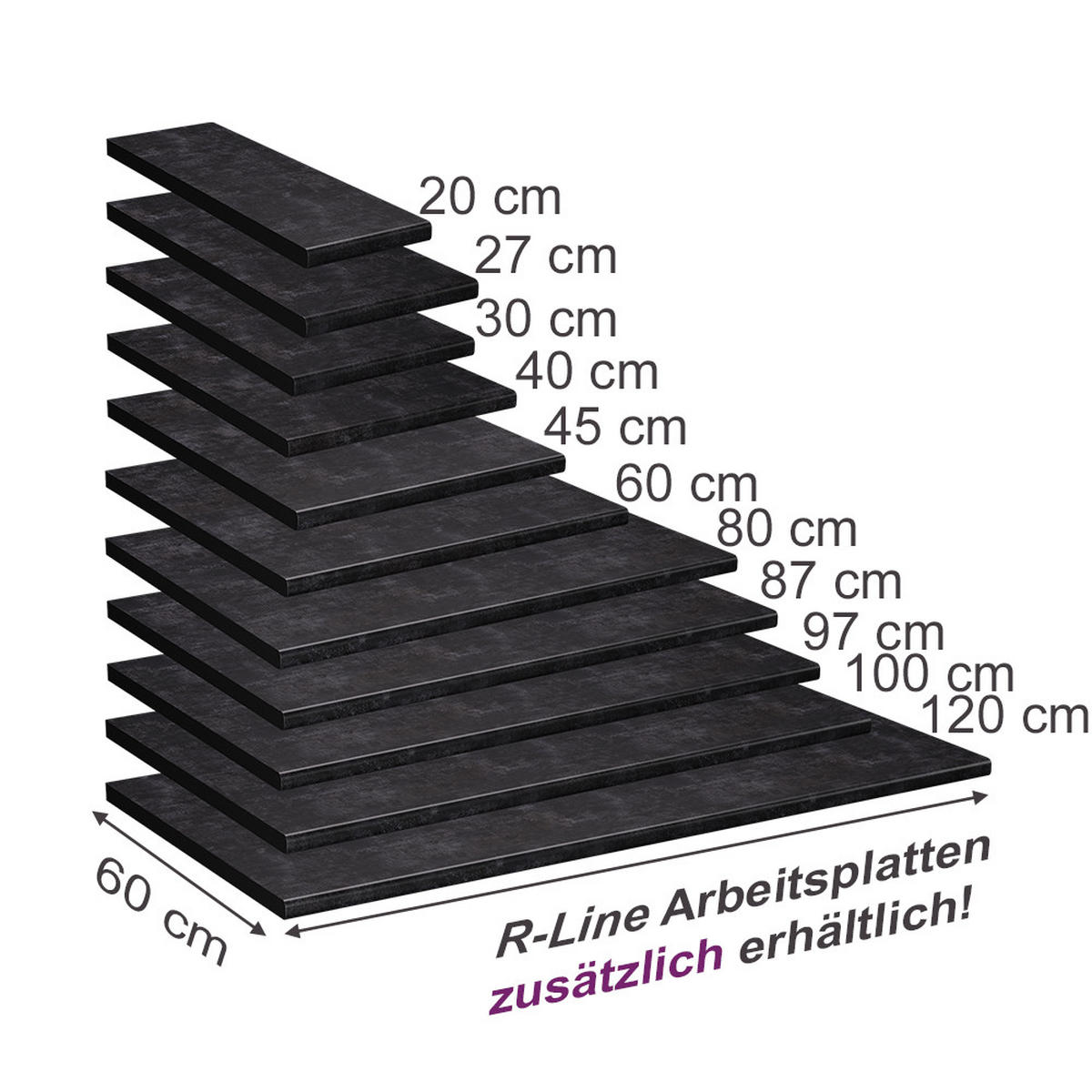 KUCHYŇSKÁ PRACOVNÍ DESKA R-Line Antracit - antracitová, kompozitní dřevo (20/2.8/60cm) - Vicco