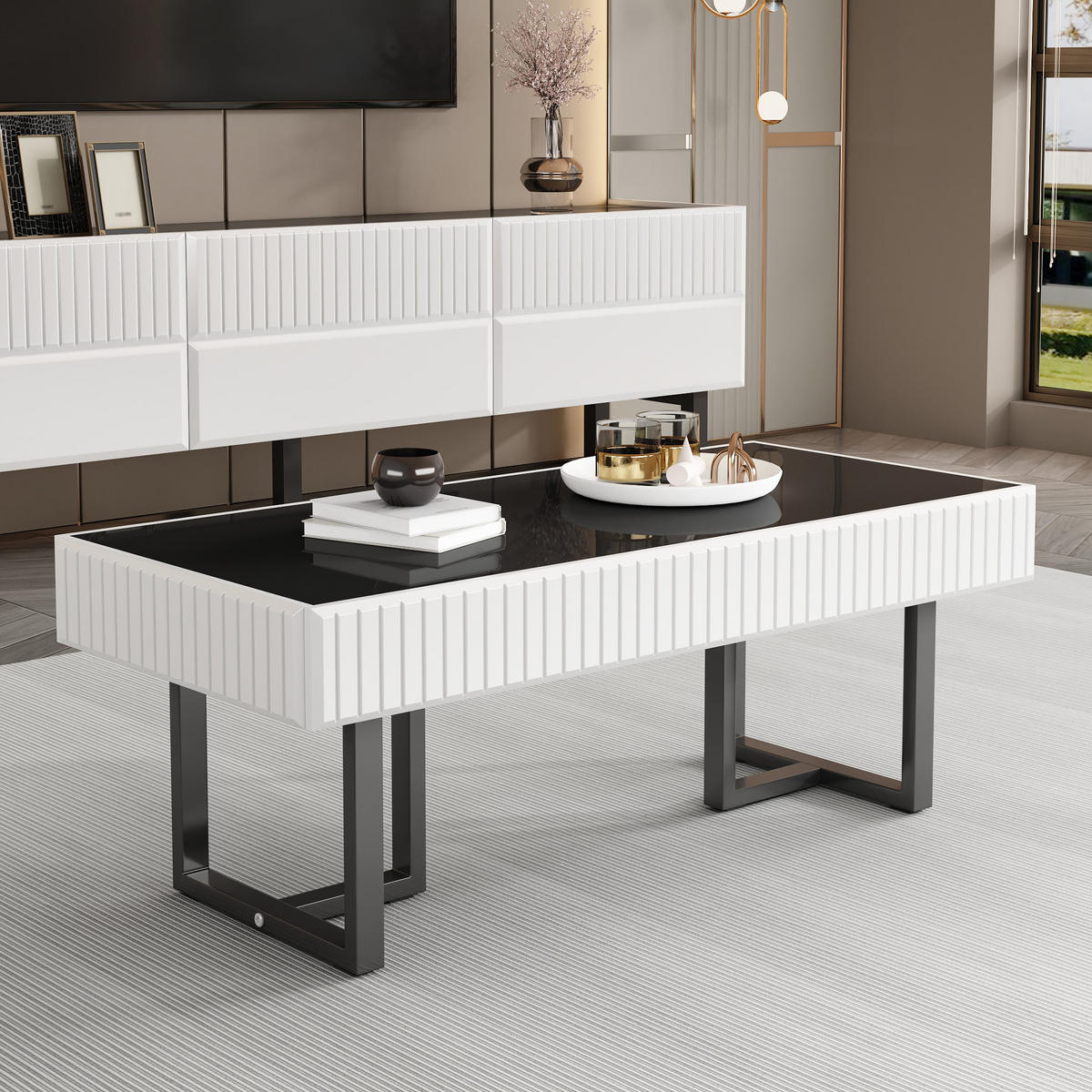 COUCHTISCH 110/50,5/41 cm Schwarz-Weiß aus MDF und Spanplatte hochglänzend - Schwarz, Holzwerkstoff (110/50.5/41cm) - OKWISH