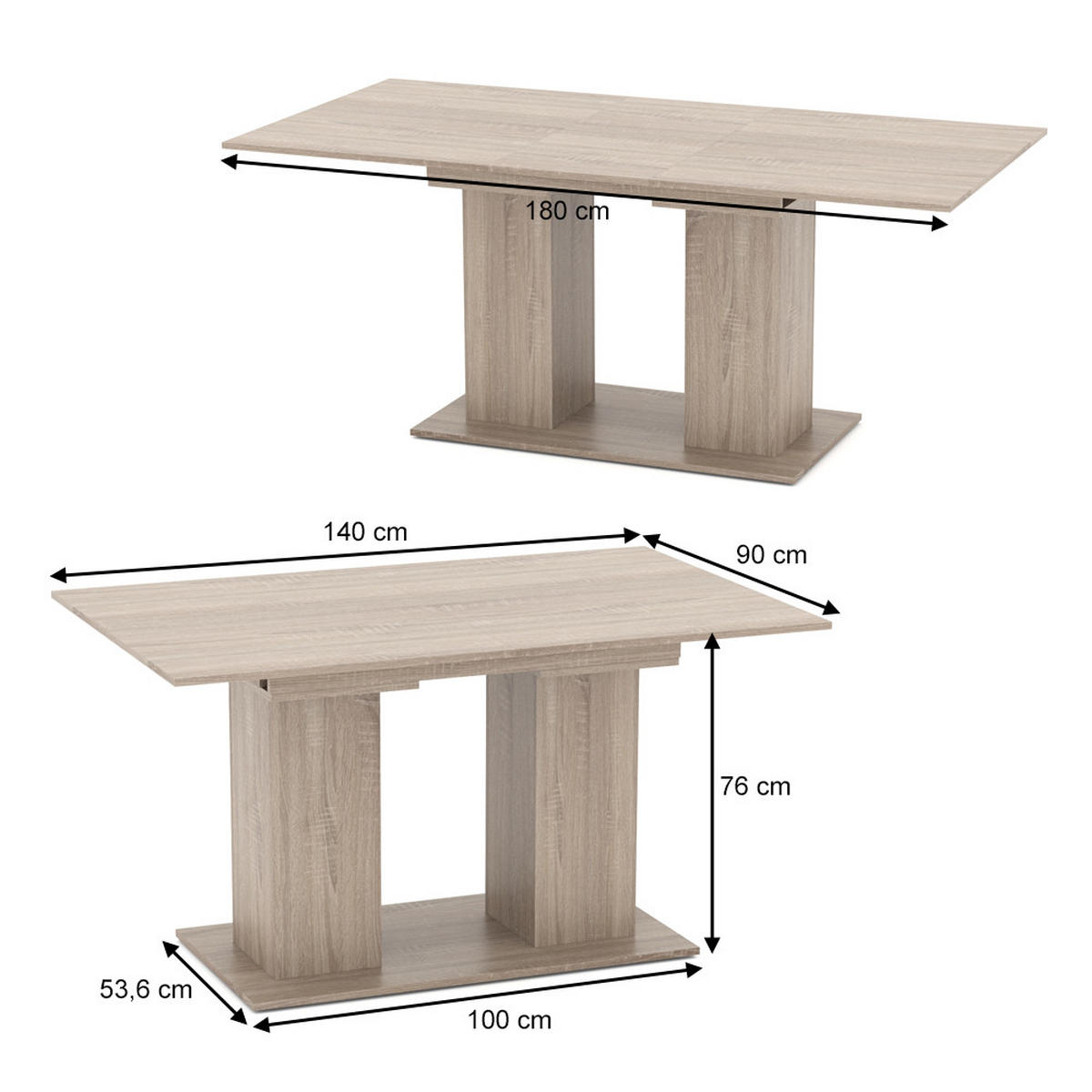 ESSTISCH Dix Sonoma 140 x 90 cm - Sonoma Eiche, Holzwerkstoff (90/140/76cm) - Vicco