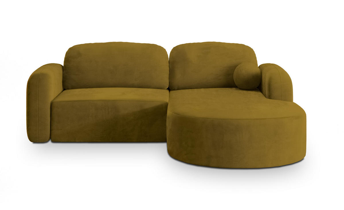 ECKSOFA AMILIA M R-S Gelb Velours-Stoff mit Schlaffunktion - Gelb, Holz (263/174cm) - MASSENO