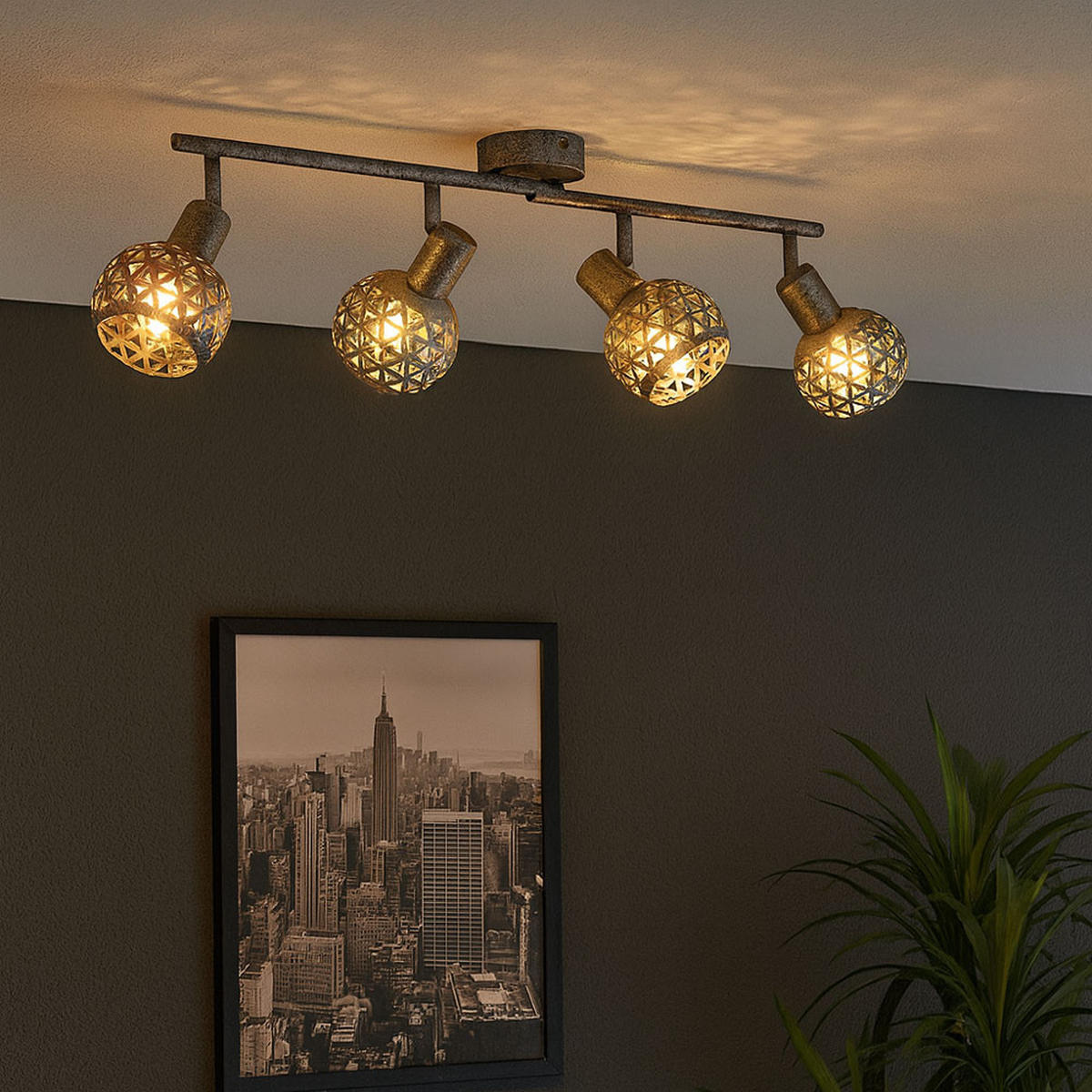 DECKENLEUCHTE Metall Grau antik Bewegliche Spots - Grau, Metall (75.2/10/20.5cm) - Globo Lighting